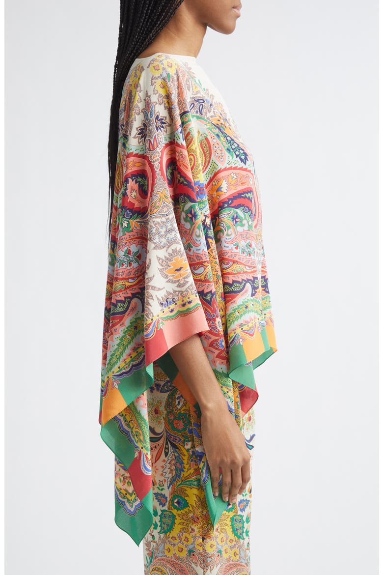 Print Silk Chiffon Poncho, Alternate, color, PRINT ON WHITE BASE