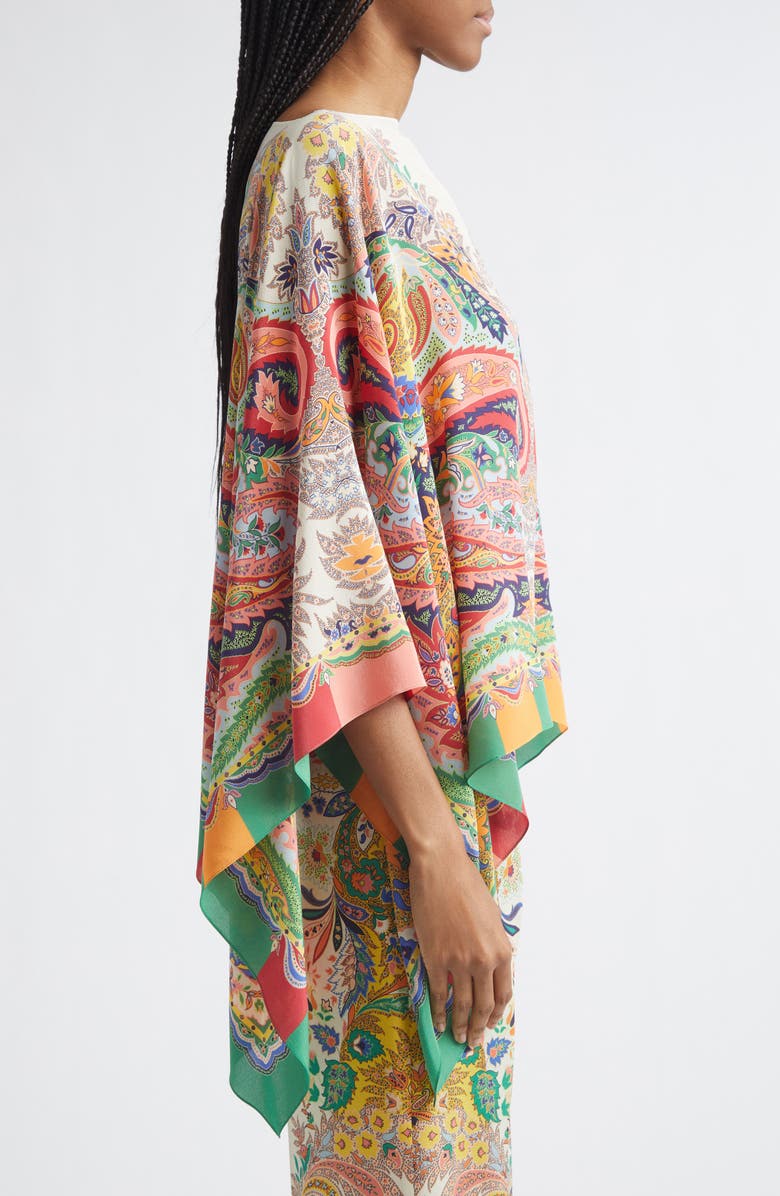 Etro Print Silk Chiffon Poncho, Alternate, color, Print On White Base