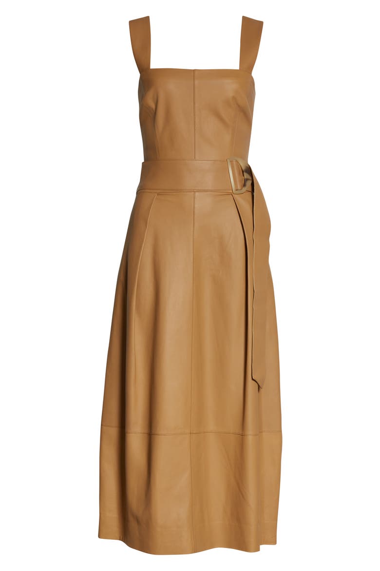 Belted Leather Tank Midi Dress, Alternate, color, LIGHT CAMEL