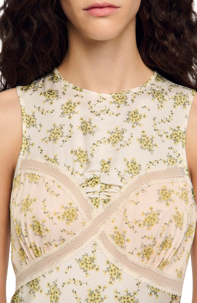 SANDRO Flower print maxi dress, Alternate, color, Olive / Ecru
