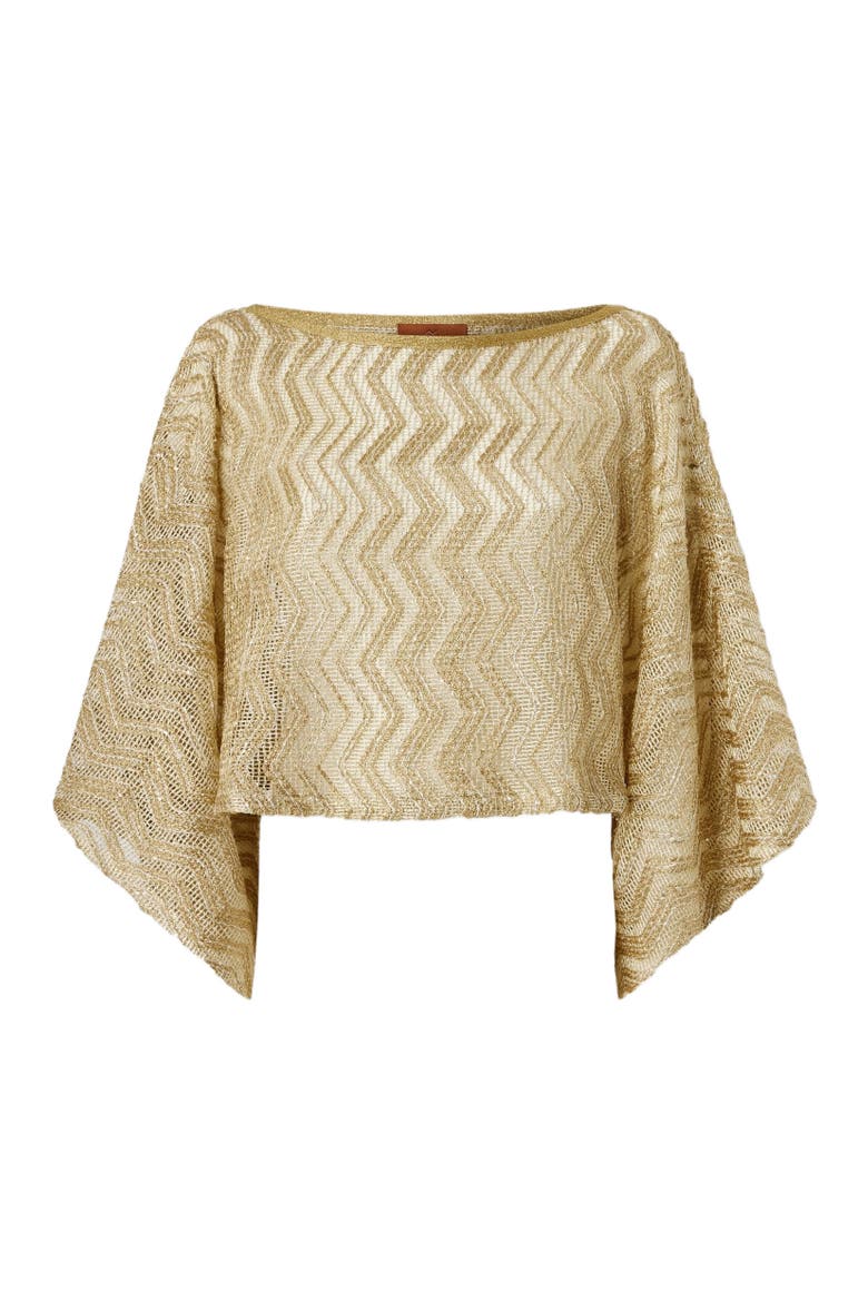 Zigzag Mesh Top With Sequins And Wide Sleeves, Alternate, color, Gold