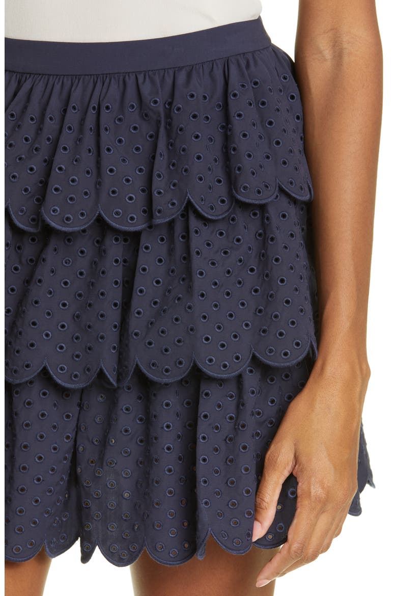 Scallop Tiered Cotton Blend Eyelet Skirt, Alternate, color, NAVY