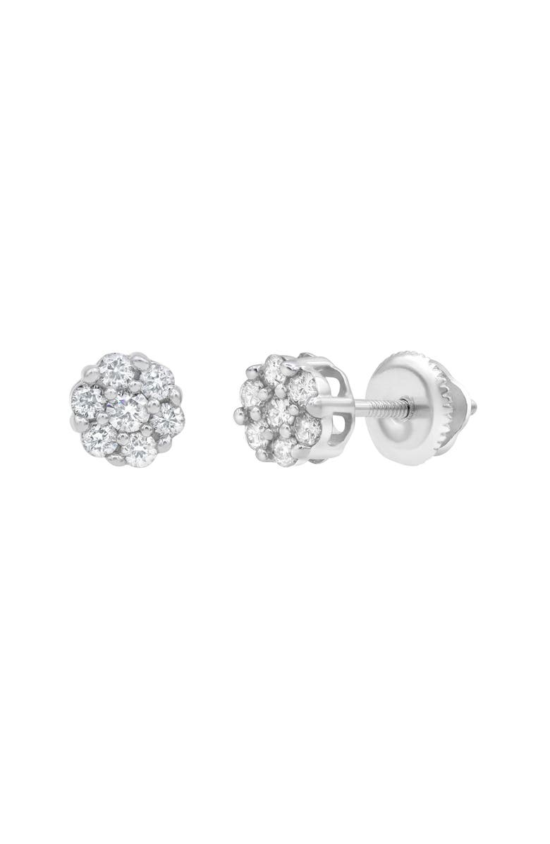 LuvMyJewelry Velvet 14K White Gold Flower Cluster Diamond Unisex Earrings - 0.22 Ct, Main, color, 14K White Gold