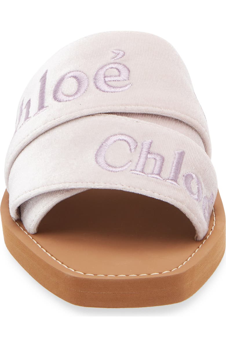 Chloé Woody Logo Velvet Slide Sandal, Alternate, color,