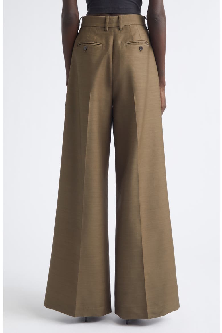 Laurence Pleated Wool & Silk Wide Leg Trousers, Alternate, color, OLIVE