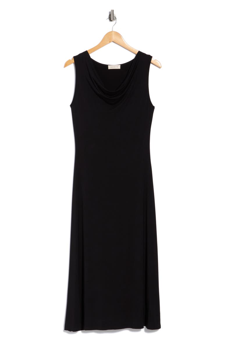Sleeveless Cowl Neck Midi Dress, Alternate, color, BLACK