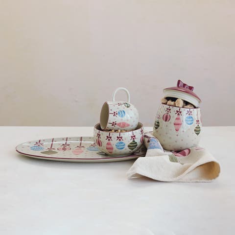 Artisan Wax Relief Stoneware Jar with Dotted Lid