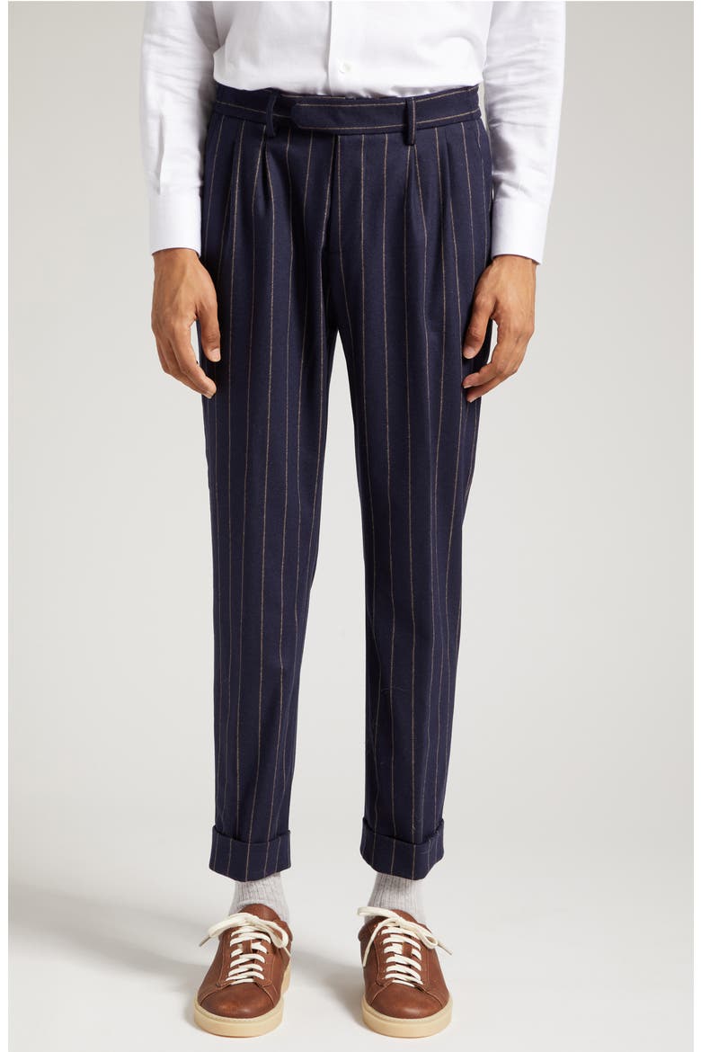 Pinstripe Wool & Cashmere Stretch Flannel Suit, Main, color, NAVY