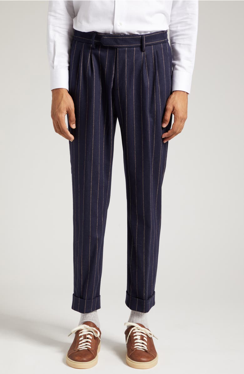 Eleventy Pinstripe Wool & Cashmere Stretch Flannel Suit, Main, color, Navy