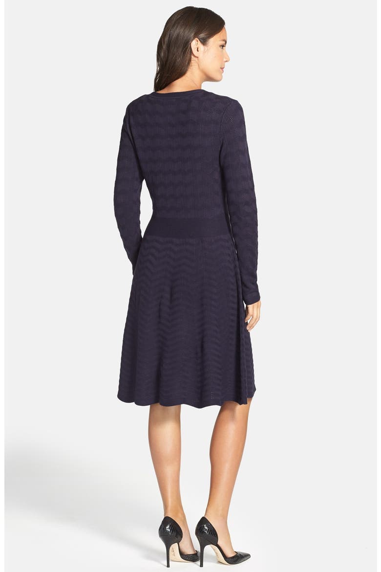 Chevron Fit & Flare Sweater Dress, Alternate, color, NAVY
