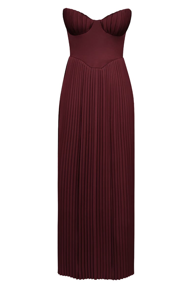 Marcella Strapless Pleated Georgette Gown, Alternate, color, CABERNET