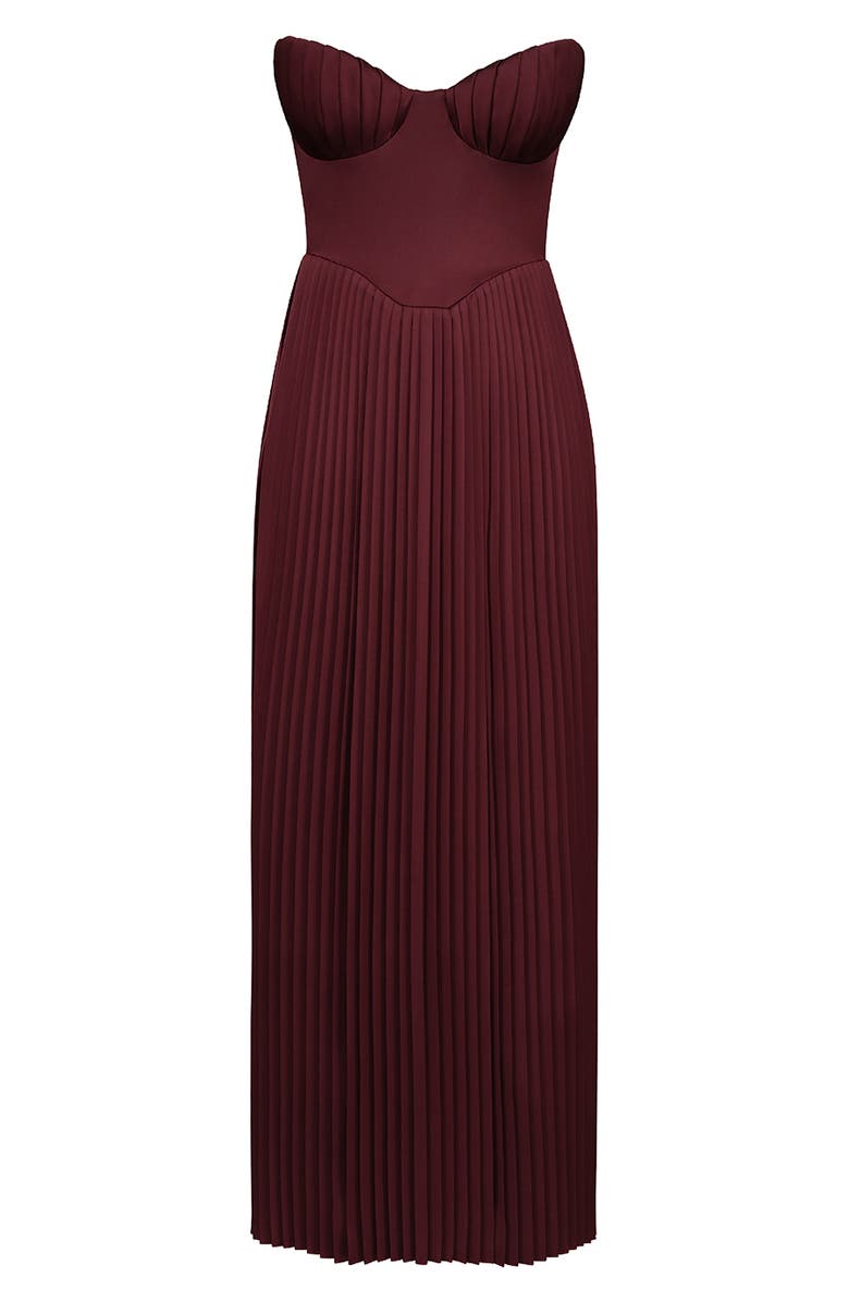 HOUSE OF CB Marcella Strapless Pleated Georgette Gown, Alternate, color, Cabernet