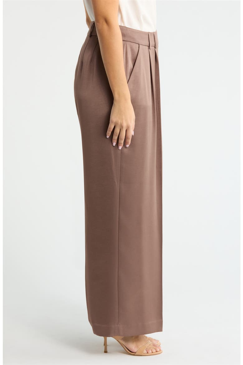 Pleated Satin Wide Leg Pants, Alternate, color, MOCHA
