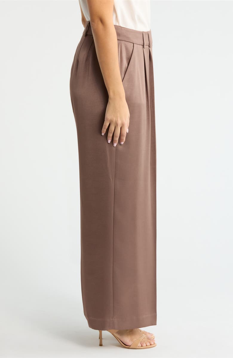 Tahari ASL Pleated Satin Wide Leg Pants, Alternate, color, Mocha