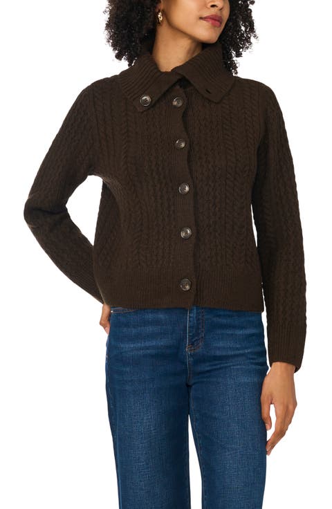 Cable Knit Cardigan with Collar