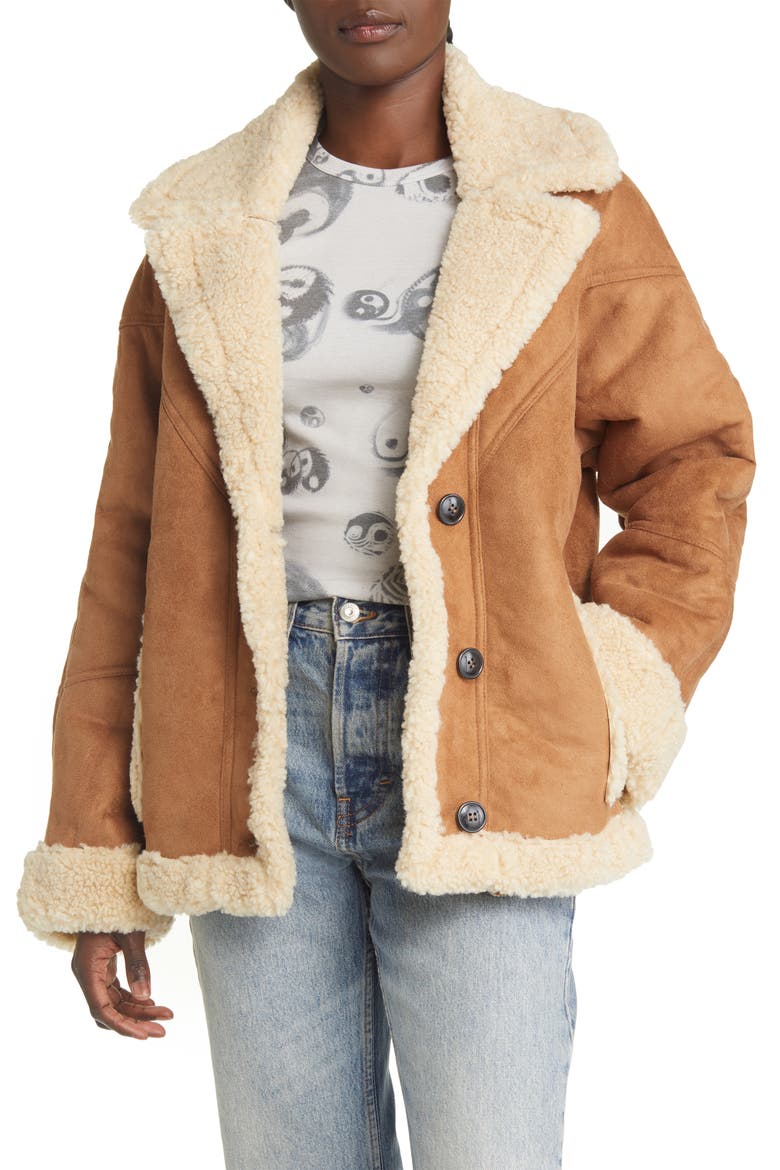 Women's Faux Shearling Car Coat, Main, color, BROWN
