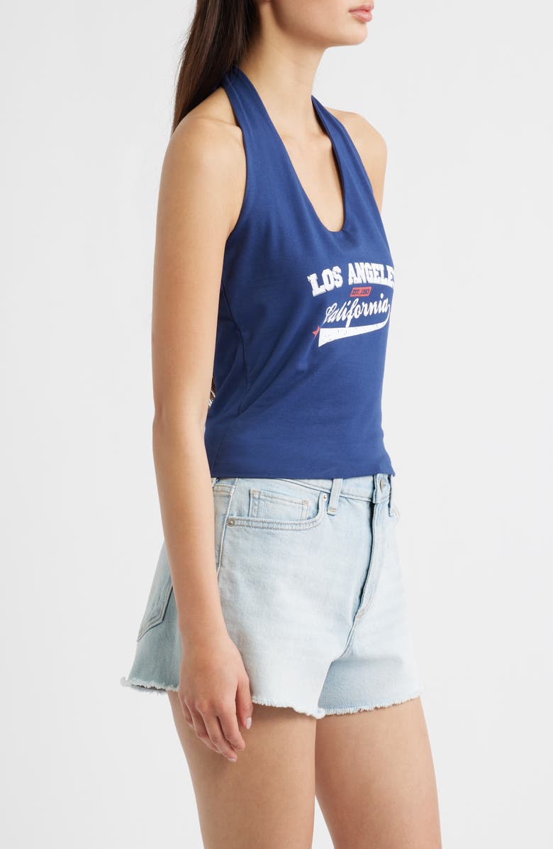 GOLDEN HOUR LA Cali Varsity Halter Cotton Top, Alternate, color, Medieval Blue