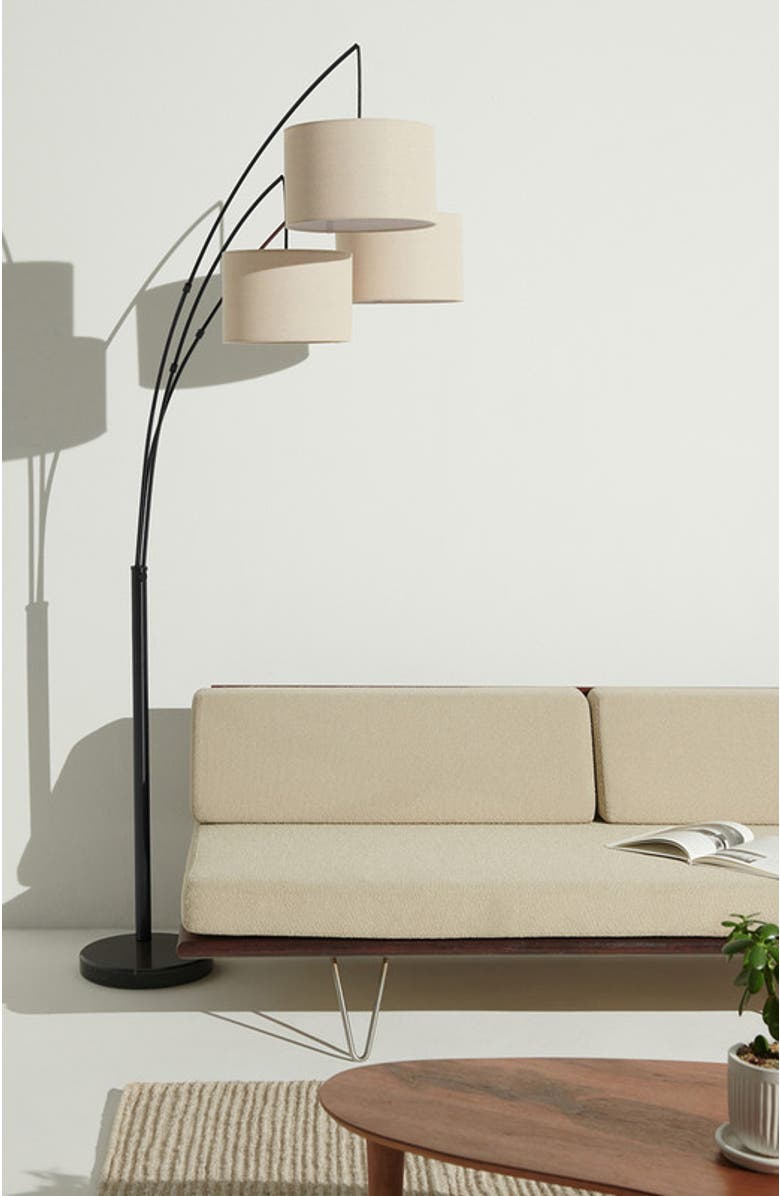 Brightech Trilage 84" Adjustable Tall LED Floor Lamp with 3 Fabric Drum Shades, Bulbs Included, Alternate, color, Classic Black