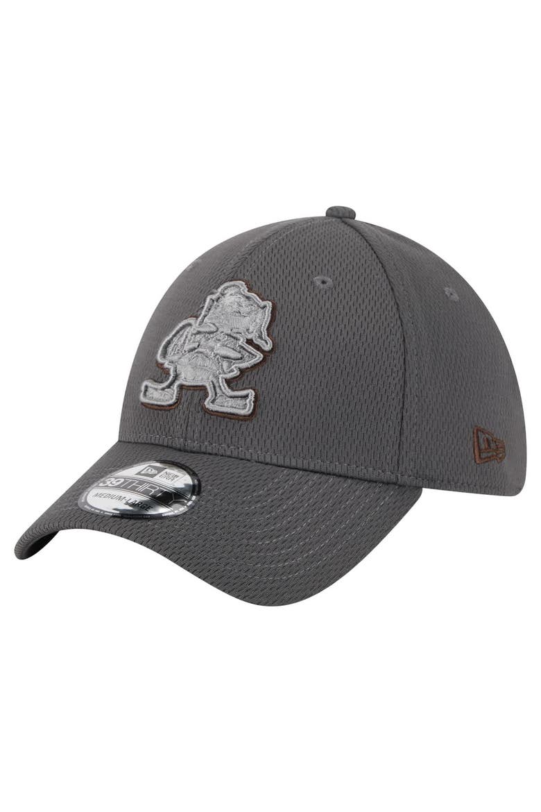Men's New Era Graphite Cleveland Browns Throwback Logo Main 39THIRTY Flex Hat, Alternate, color, Graphite