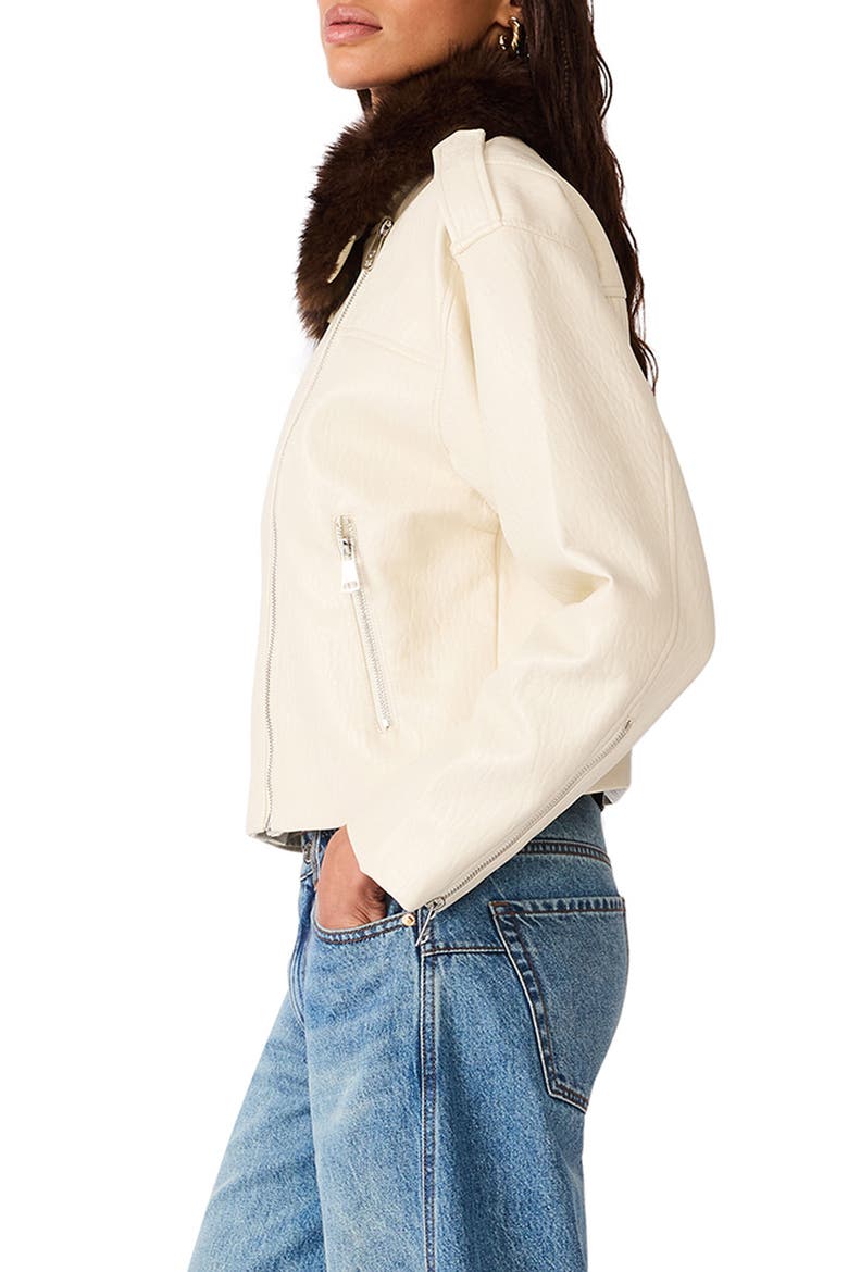 Silas Faux Leather Jacket with Faux Fur Collar, Alternate, color, BONE