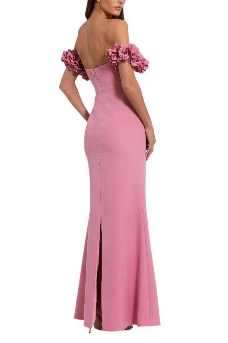 Crepe Off The Shoulder Gown With 3D Flowers, Alternate, color, Rose