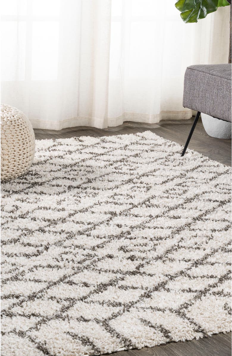 JONATHAN Y Algaida Moroccan Diamond Shag Area Rug, Alternate, color, Beige/Dark Gray