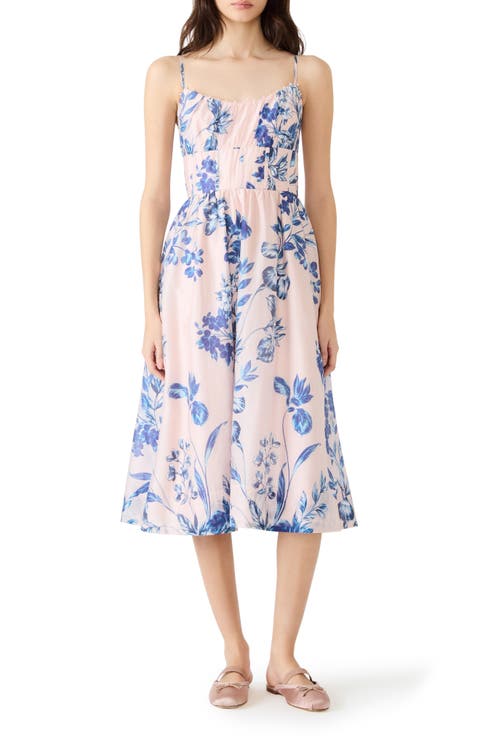 Talita Floral Faux Pearl Detail Midi Dress