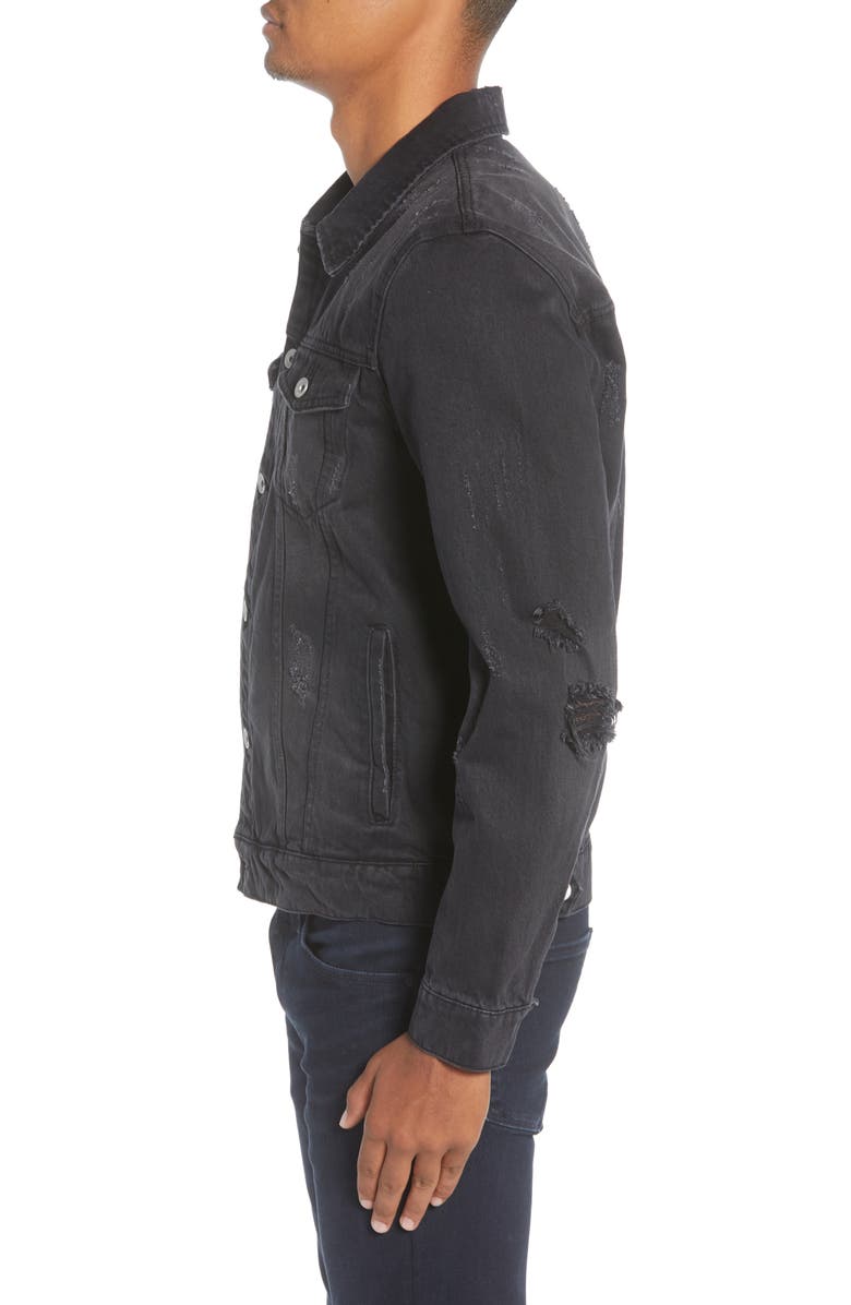 Topman Ripped Western Denim Jacket, Alternate, color, 