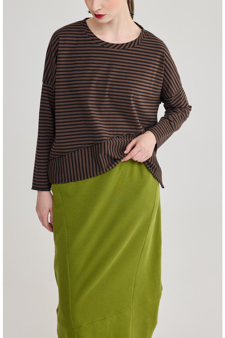 Ophelia Crew Neck Cotton Jersey Top, Alternate, color, Brown Striped