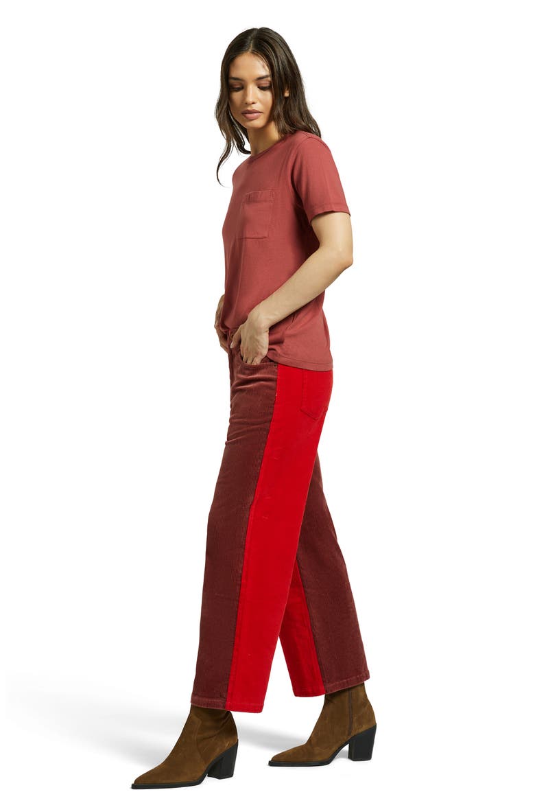 Margo High Waist Two-Tone Crop Cotton Corduroy Pants, Alternate, color, COWHIDE/ MARS RED CORD