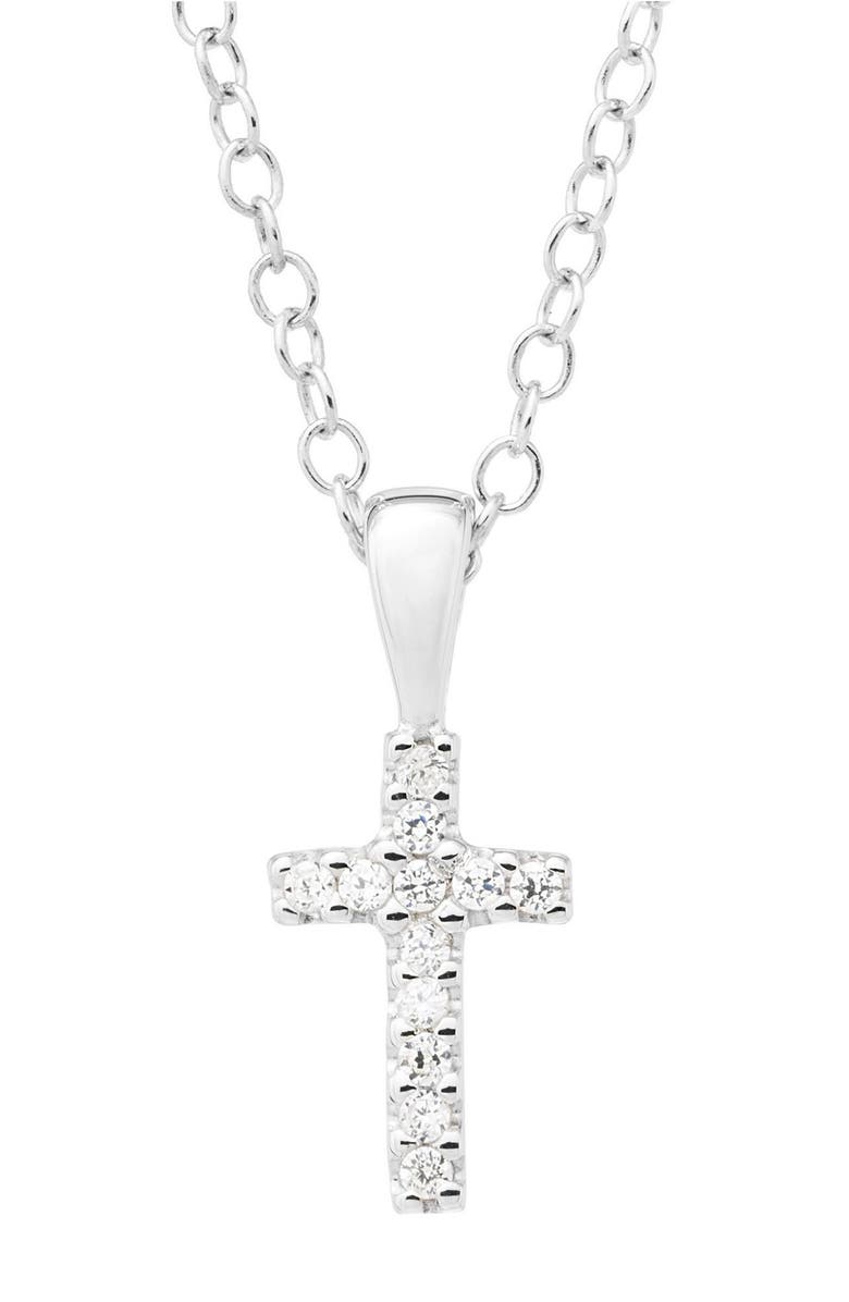 Mignonette Sterling Silver Cross Necklace, Main, color, Silver
