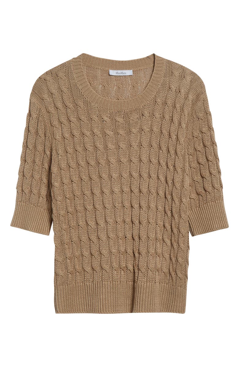 Max Mara Talamo Cable Knit Linen Sweater, Alternate, color, Desert