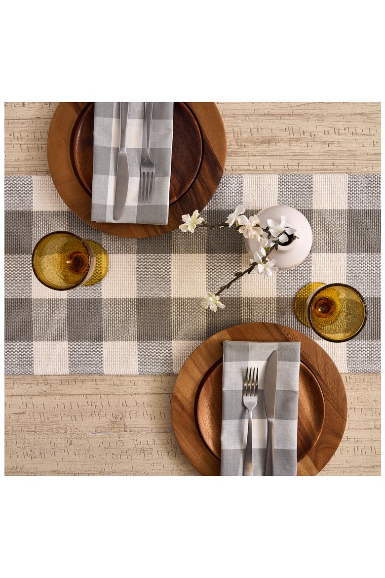 Checkered Fringe Cotton Table Runner, Alternate, color, GRAY