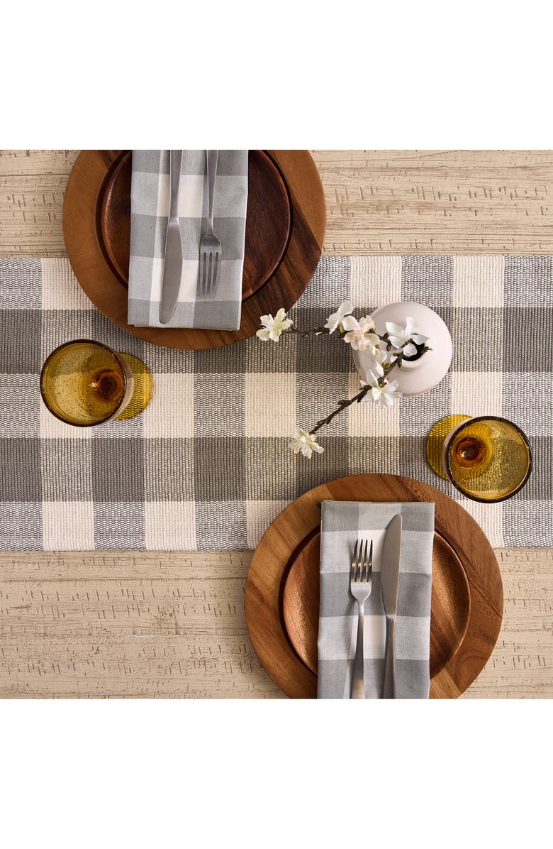 Design Imports Checkered Fringe Cotton Table Runner, Alternate, color, Gray