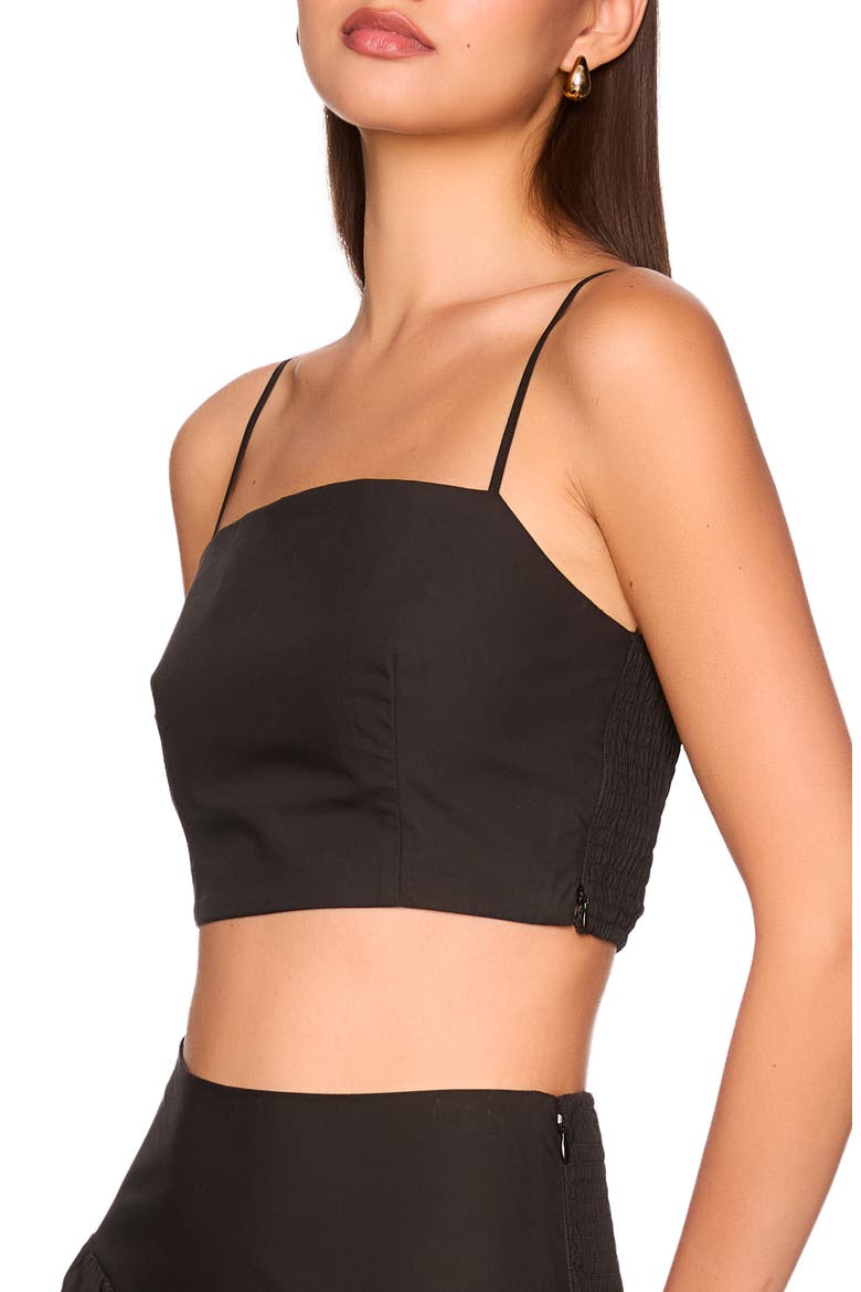 Smocked Back Crop Cotton Poplin Top, Alternate, color, BLACK