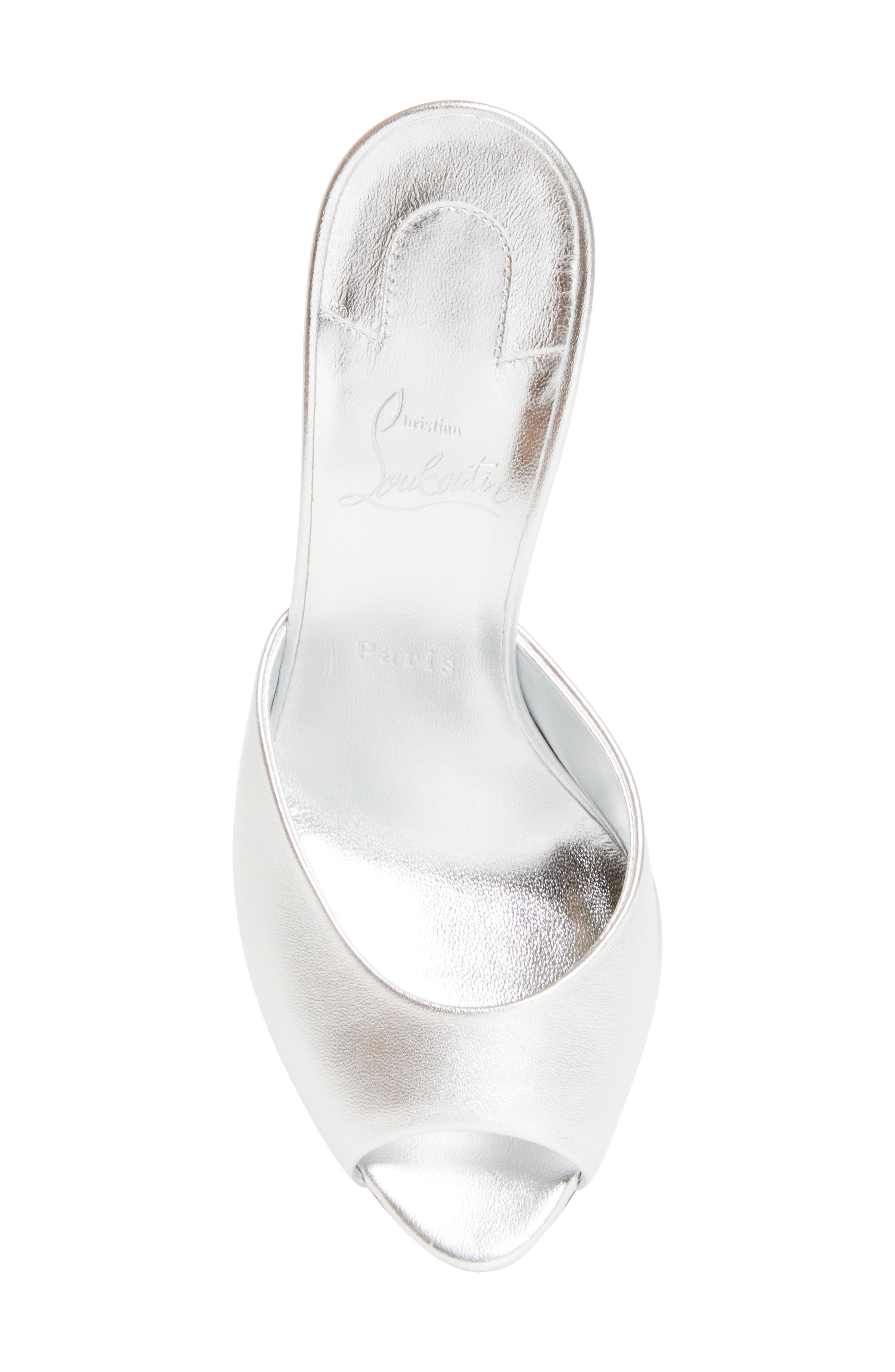Christian Louboutin Me Dolly Peep Toe Slide Sandal, Alternate, color, Silver