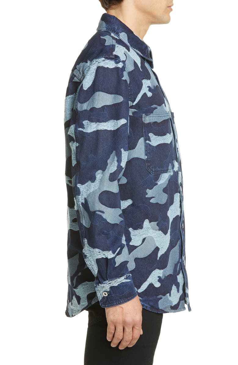 Valentino Camo Slim Fit Jacquard Denim Shirt, Alternate, color,