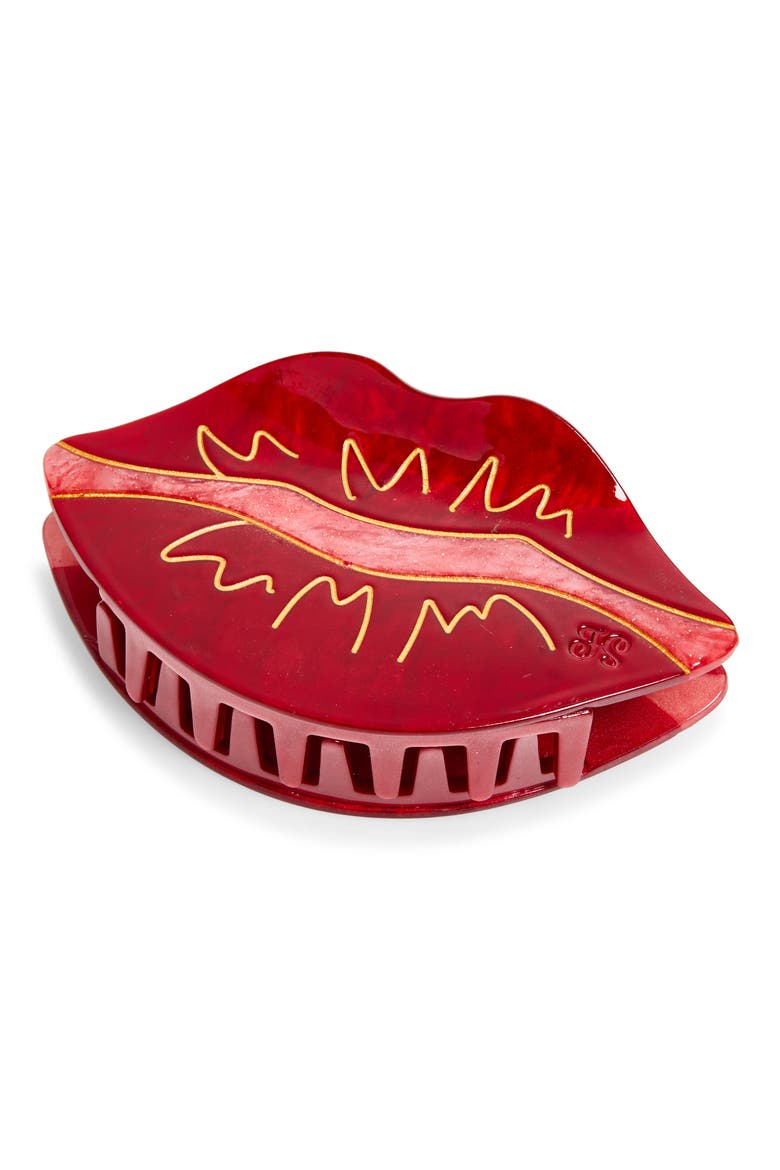 Red Kiss Claw Clip, Main, color, RED