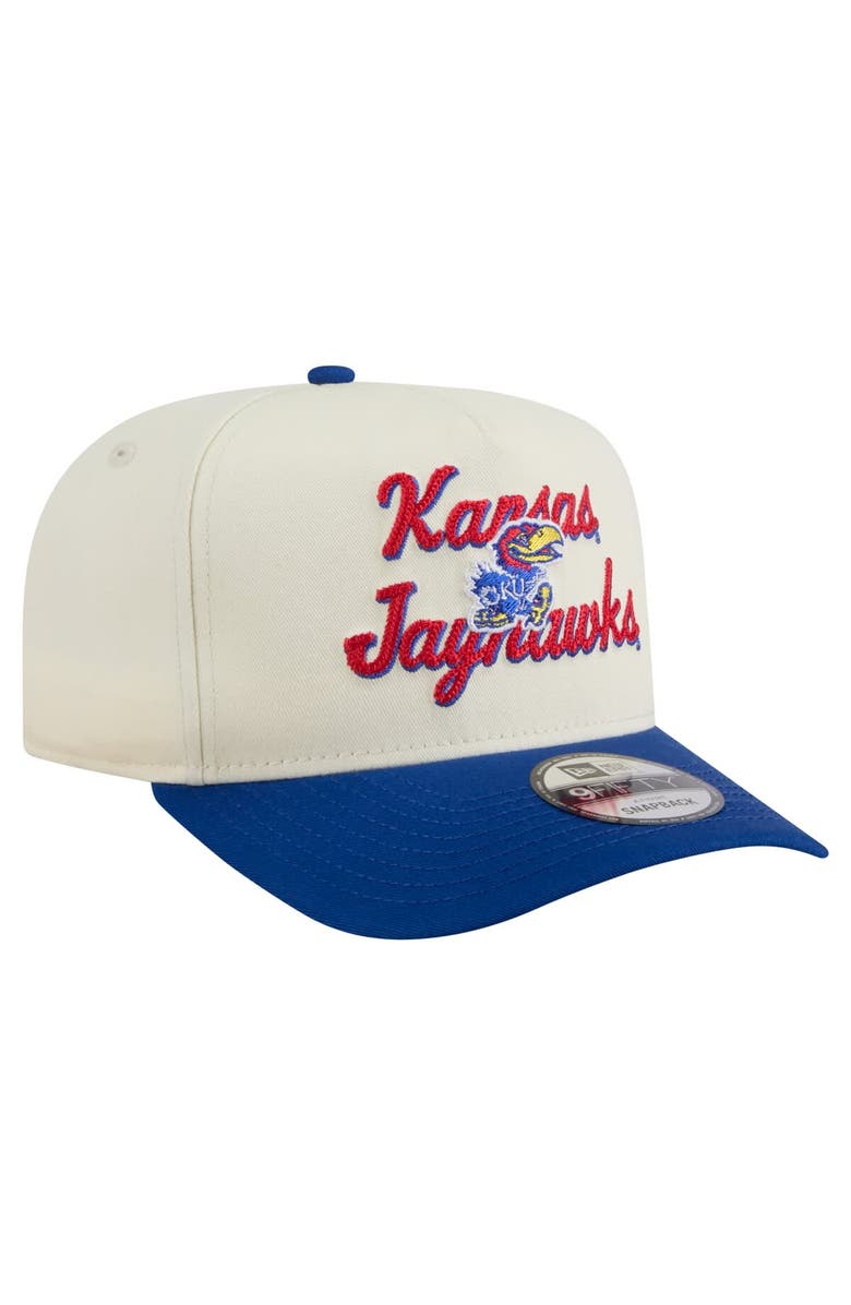 New Era Men's New Era Cream/Royal Kansas Jayhawks Vintage Chainstitch 9FIFTY A-Frame Snapback Hat, Alternate, color, 