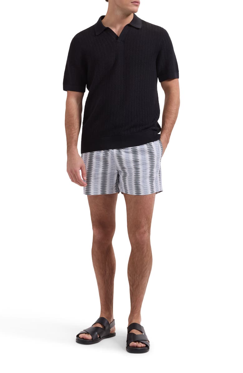 Bugatchi Cruz Diamond Stripe Print Swim Trunks, Alternate, color, Platinum