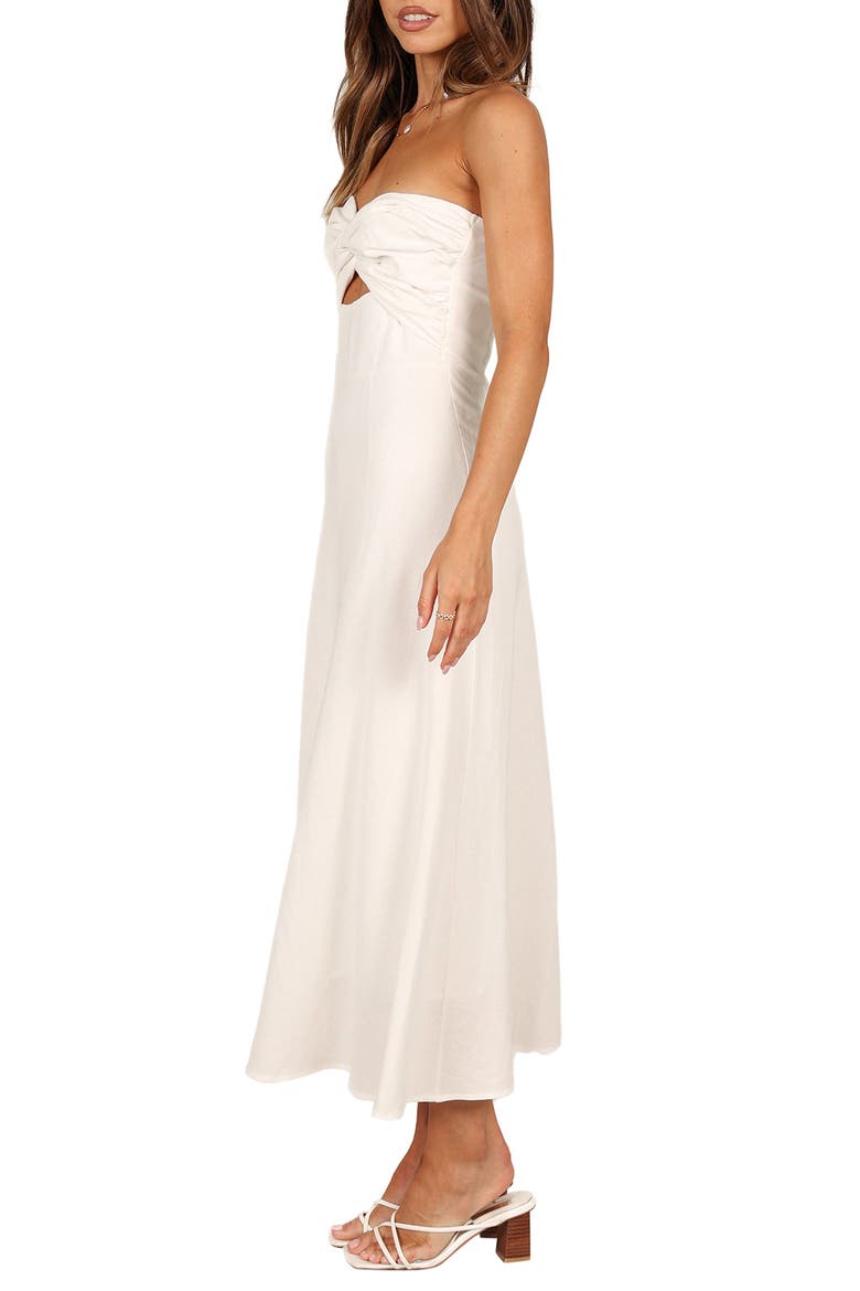 Rosetta Cutout Cotton & Linen Strapless Dress, Alternate, color, WHITE