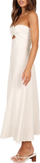 Rosetta Cutout Cotton & Linen Strapless Dress
