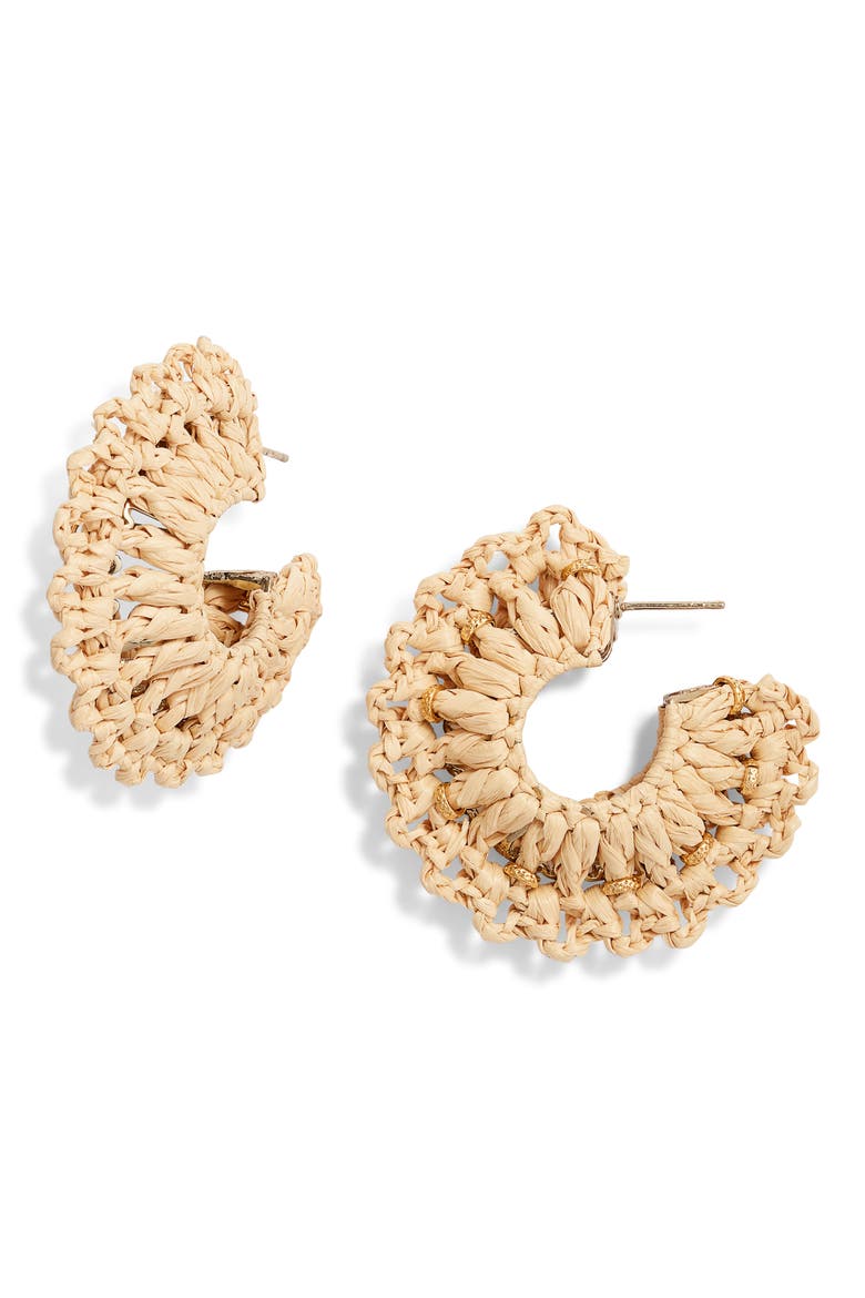 Crocus Raffia Hoop Earrings, Main, color, BEIGE