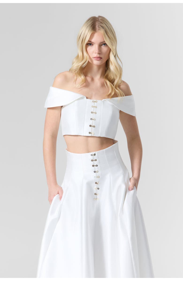 Le Fafo Off-Shoulder Silk Top & Skirt Set, Main, color, White