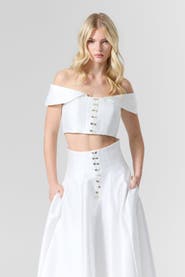 Le Fafo Off-Shoulder Silk Top & Skirt Set
