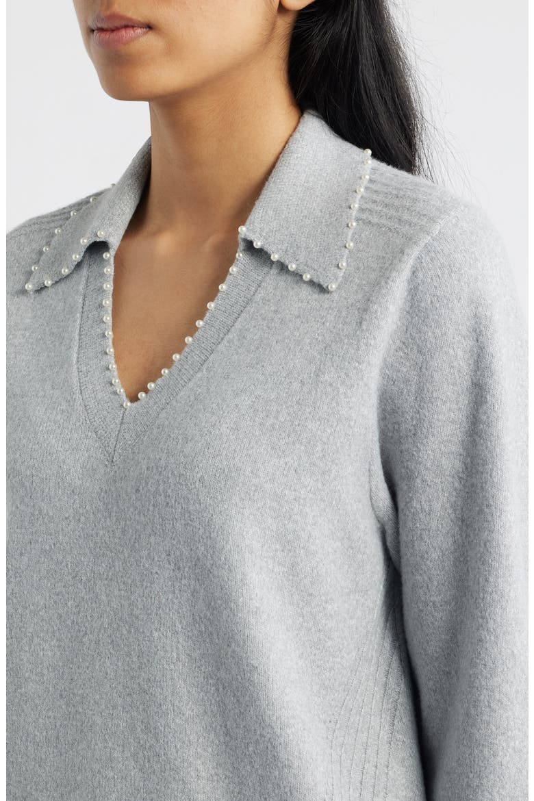 Bead Trim Sweater, Alternate, color, HEATHER GREY