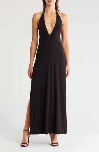 GO COUTURE Plunge Halter Neck Maxi Dress