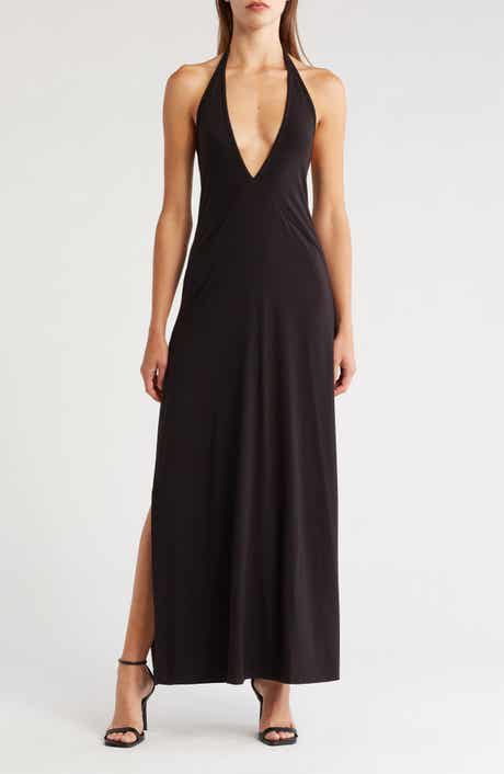 GO COUTURE Plunge Halter Neck Maxi Dress