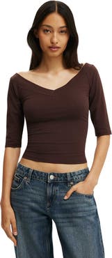 Cotton On Women's Bella Off Shoulder V Neck 3/4 Tee