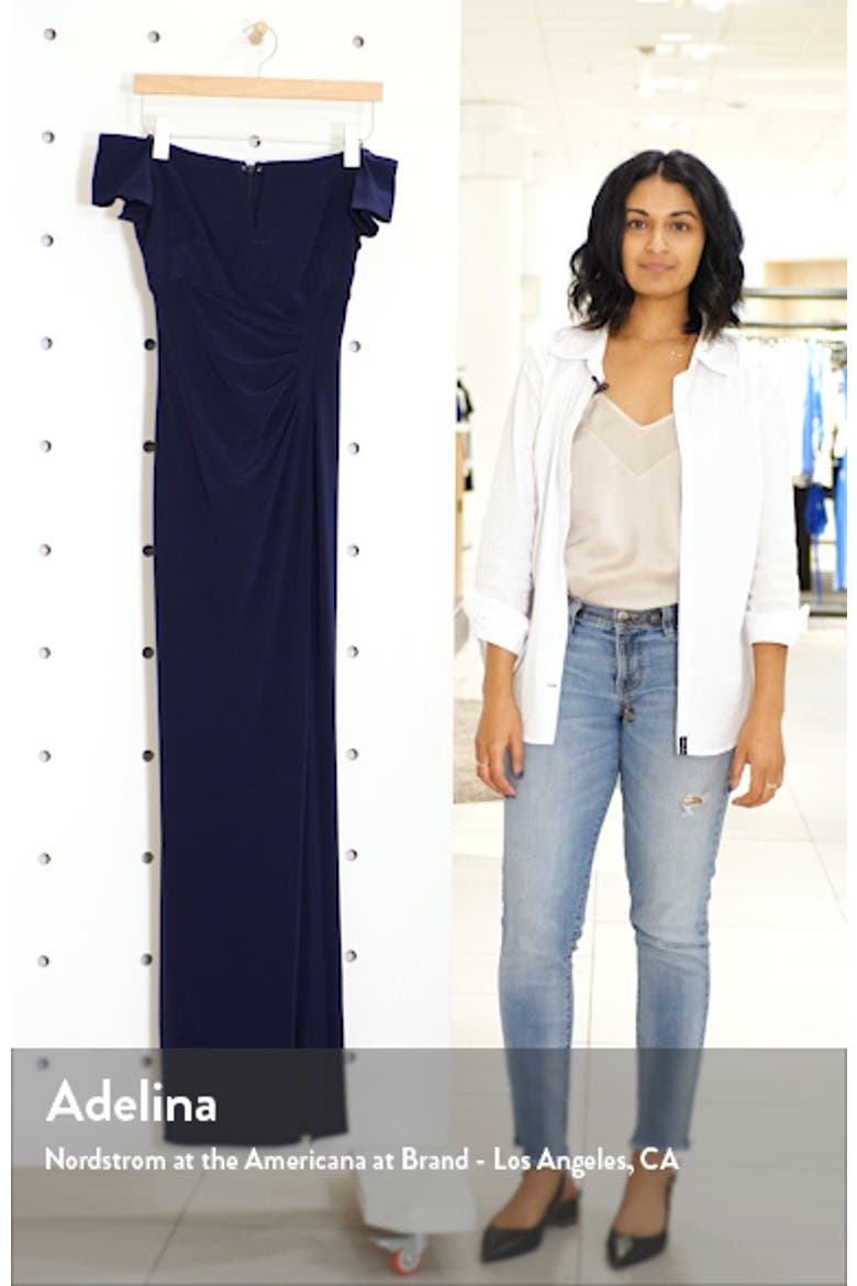 Xscape Off the Shoulder Side Slit Gown video